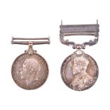 A WWI George V Indian General Service Medal pair to 6077504 Private W Mills. The Queen's Regiment,