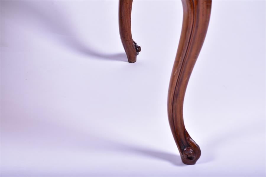 A French walnut upholstered double footstool with overstuffed top and supported on carved cabriole - Image 6 of 6