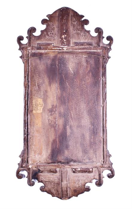 A Georgian mahogany framed pier glass wall mirror with cut scrolling frame, 88 x 44 cm (maximum). - Image 2 of 3