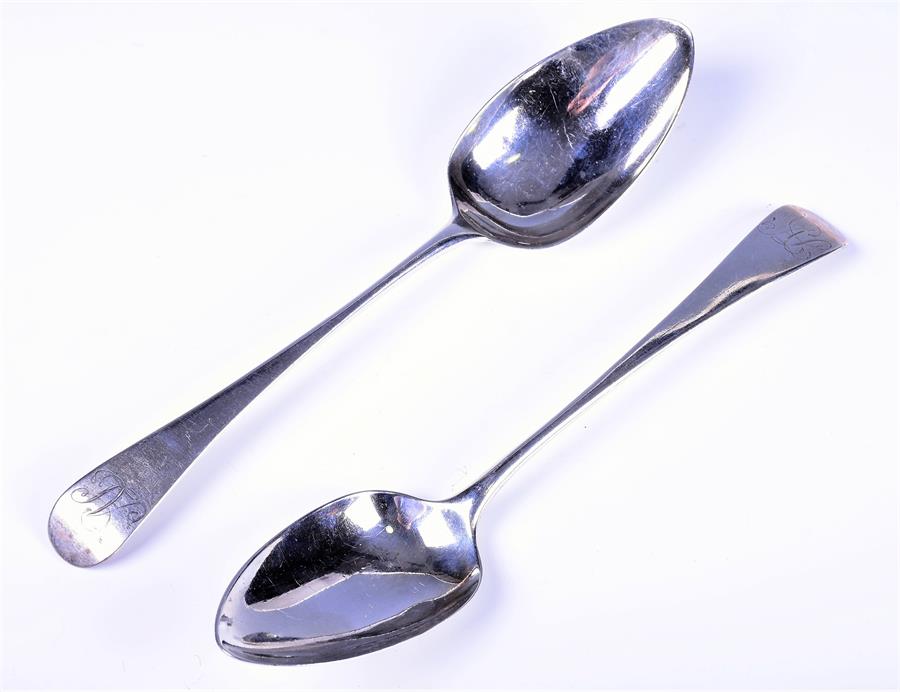 A pair of George III silver serving spoons by Peter, Ann and William Bateman, London 1803, 21.5