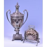 A silver plated samovar and breakfast warmer the samovar with chased detail, 44 cm high, the