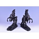 A pair of 19th century bronze Marly horses 32 cm high, with blackened patina finish.