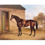 George Jackson (fl. 1830-1864) British a study of a chestnut hunter horse in a stable yard with