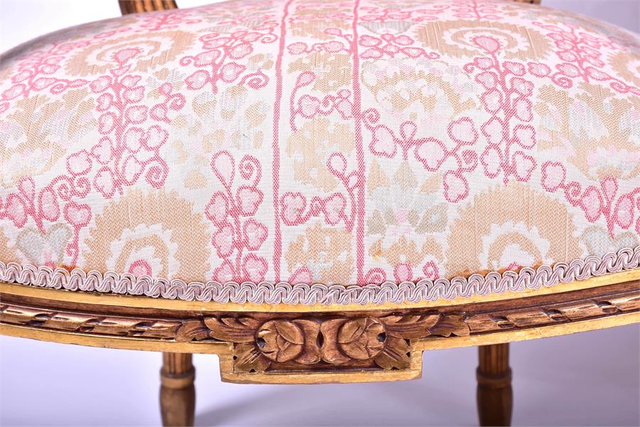 A pair of French carved and gilded salon armchairs with needlework upholstered back, seat and - Image 2 of 8