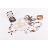 A small group of assorted jewellery including two 9ct gold cluster rings, and a 9ct gold wedding