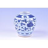 A Chinese porcelain blue & white jar, possibly late Ming period decorated with flowers and foliage