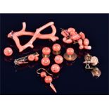 A small quantity of coral items of jewellery to include a pair of coral and yellow metal