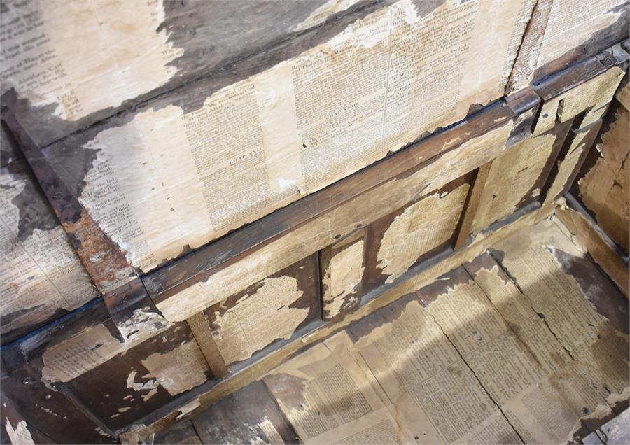 An 18th century oak panelled coffer with twin plank top and a triple panelled front. 104 cm wide. - Image 4 of 4