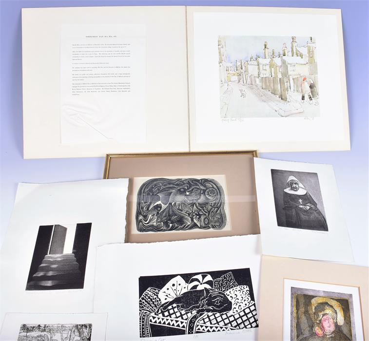 A group of seven 20th century etchings and prints, various artists to include Harold Riley (7). - Image 10 of 10