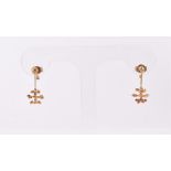 A pair of yellow metal metamorphic earrings retailed by H. Stern, the golden studs suspended with