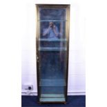 A 20th century brass mounted shallow glass display cabinet with glass shelves, opening to the front,