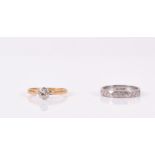 A platinum wedding band with engraved decoration size M 1/2, together with an 18ct yellow gold and