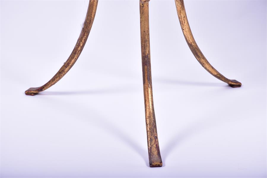 A pair of French marble top gilt side tables the circular veined marble top mounted below with - Image 2 of 4