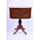 A Regency period walnut work table octagonally shaped with reeded corners and two front drawers