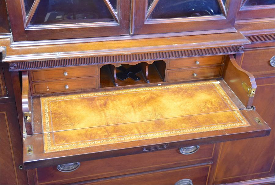 A large good quality mahogany breakfront secretaire bookcase the glazed panelled doors above a - Image 4 of 4