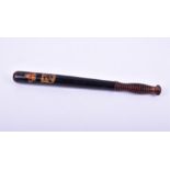 A late 19th century Grimsby Police force truncheon with painted decoration and a turned beech