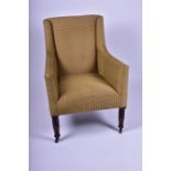 An upholstered William & Mary armchair with studded yellow/green upholstery, supported on two