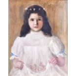 A Late 19th or early 20th century English school portrait of a young girl gathering a bundle of