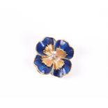 A Tiffany & Co. enamelled flower brooch centred with three white gold stamen terminating with