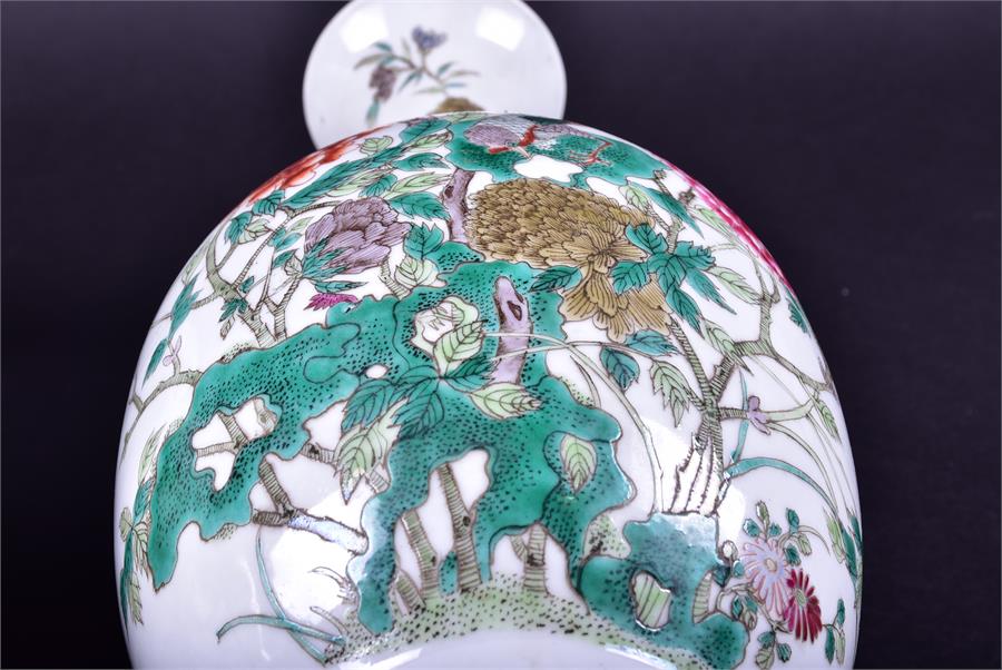 A pair of 19th century Chinese porcelain vases the ovoid shaped bodies decorated with enamelled - Image 9 of 21