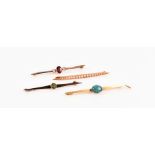 A 15ct yellow gold and opal bar brooch together with a yellow metal and garnet bar brooch, a