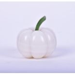 A white hardstone pumpkin shaped brush pot the brush attached to the lid surmounted with a