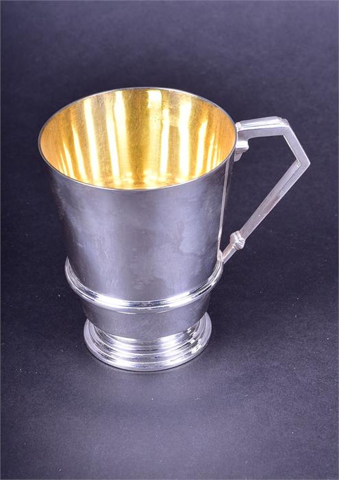 A George V silver christening cup Birmingham 1935 by Barker Brothers Silver Ltd, with silver gilt - Image 4 of 4