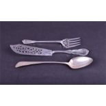 A pair of silver fish servers London 1845 by George Adams, together with a silver basting spoon (