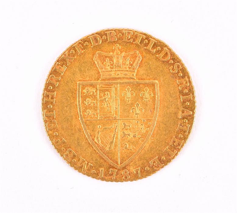 GEORGE III, 1760-1820. GUINEA, 1787 Obv: Laureate bust right. Rev: Crowned 'spade'-shaped shield. - Image 6 of 6