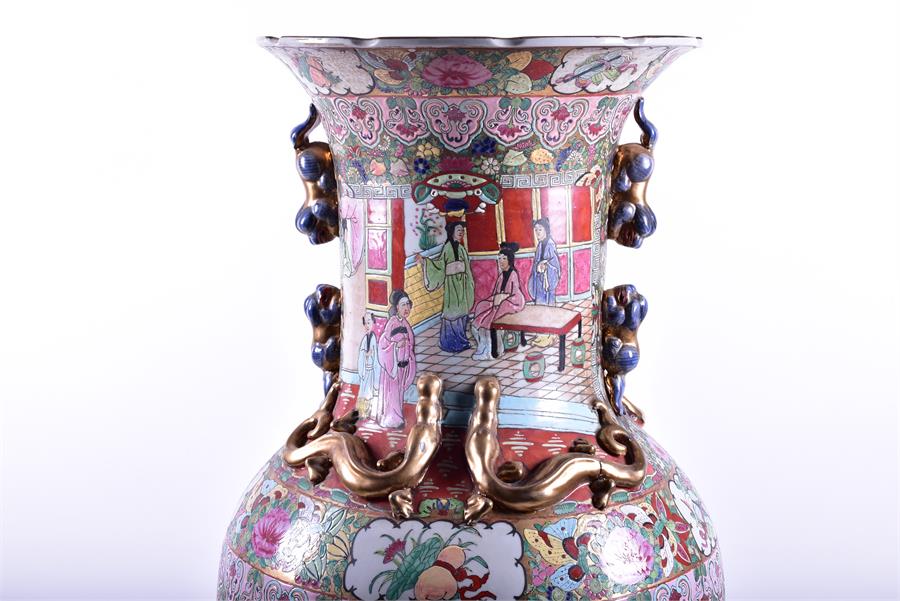 A very large floor standing 20th century Chinese porcelain famille rose vase decorated with hand - Image 3 of 10