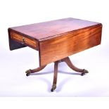A large Regency mahogany Pembroke table with  pair of dropped flaps with single end drawers with