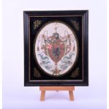 A 19th century painted armorial crest bearing the Latin motto 'Audacia et Industria', with a black