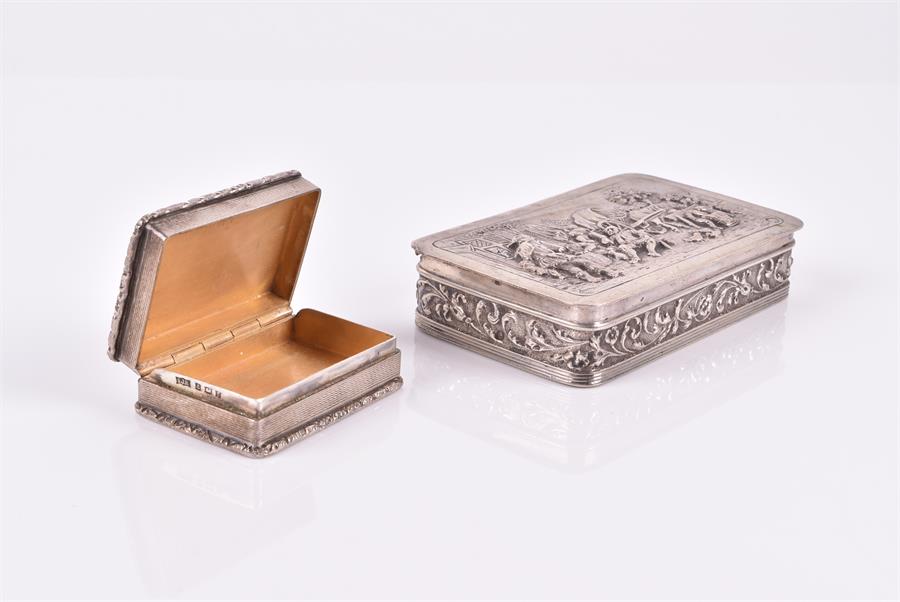 A silver snuffbox hallmarked Birmingham 1968, together with a larger Dutch white metal snuff box, - Image 3 of 4