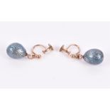 A pair of blue enamel egg earrings from 9ct yellow gold screw clasps, the eggs 12 mm long.