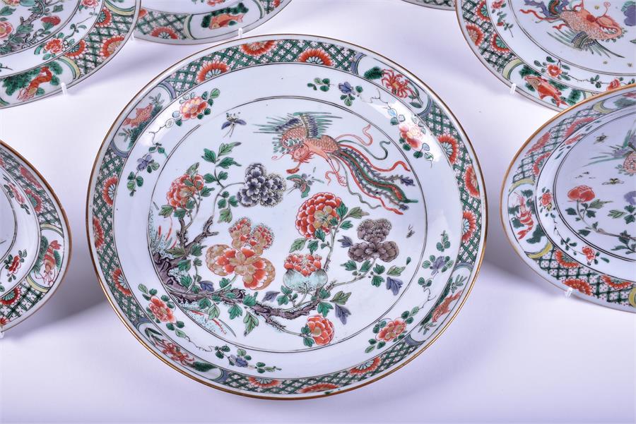 A set of six late 18th/early 19th century Chinese famille verte plates  together with a charger, all - Image 4 of 20