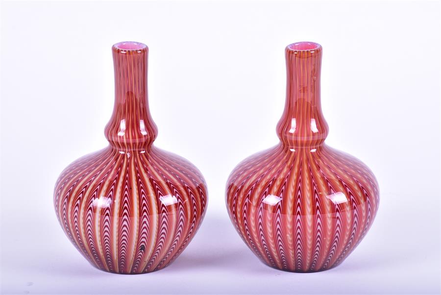 A pair of late 19th century Stevens & Williams 'Osiris ware' art glass vases each of tapering