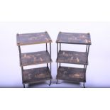 A pair of decorative contemporary three-tier occasional tables decorated in the chinoiserie style,