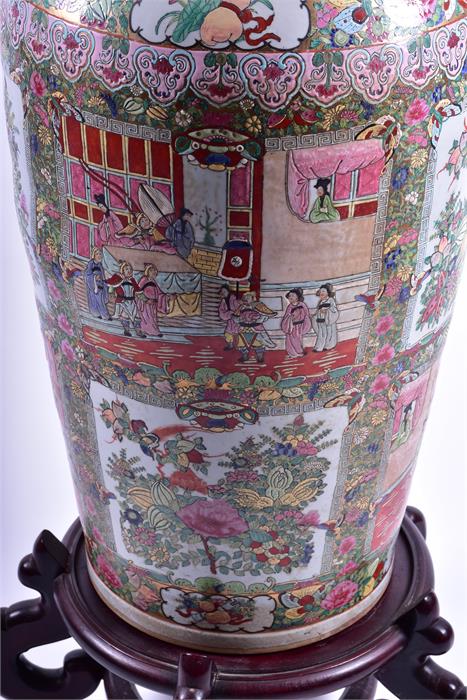 A very large floor standing 20th century Chinese porcelain famille rose vase decorated with hand - Image 4 of 10