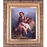 19th century Italian school a young violinist serenades a slumbering girl, the figures sit on a