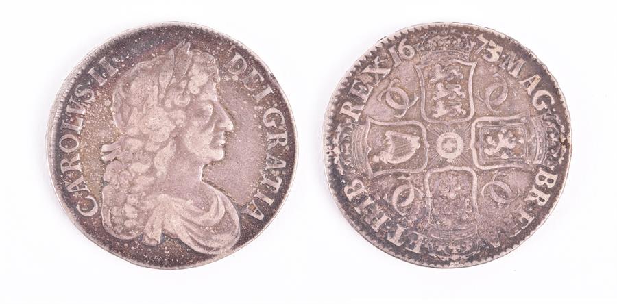 CHARLES II, 1662-85. CROWN, 1673/2. QVINTO. Obv: Laureate and draped bust right. Rev: Crowned