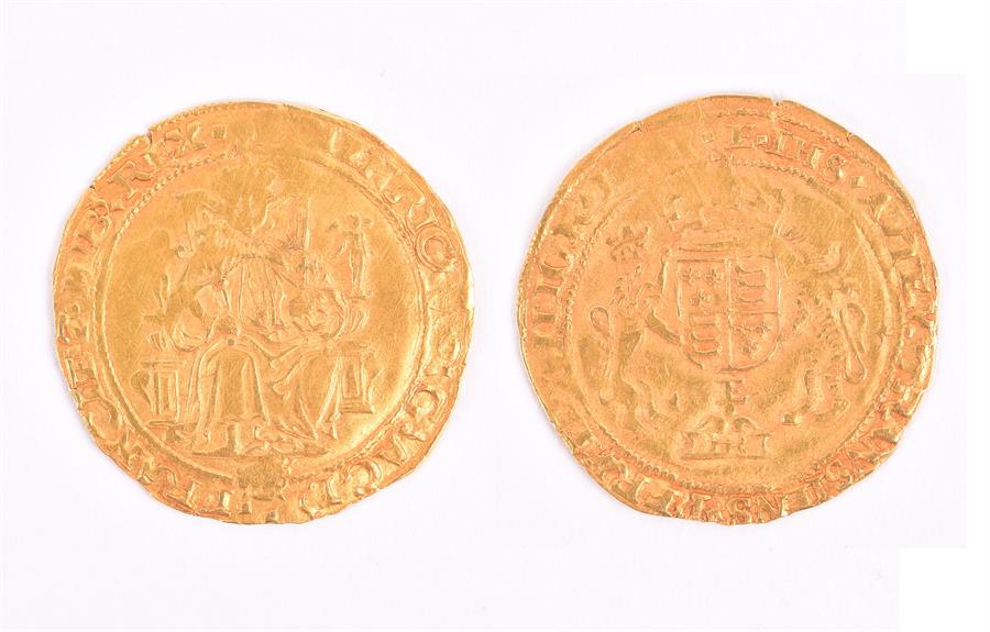 EDWARD VI, IN THE NAME OF HENRY VIII, 1547-51. HALF SOVEREIGN Southwark mint, mm. E. Obv: Portrait