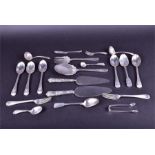 A mixed lot of 19th century and later silver flatware to include fish eaters, table spoons, forks,