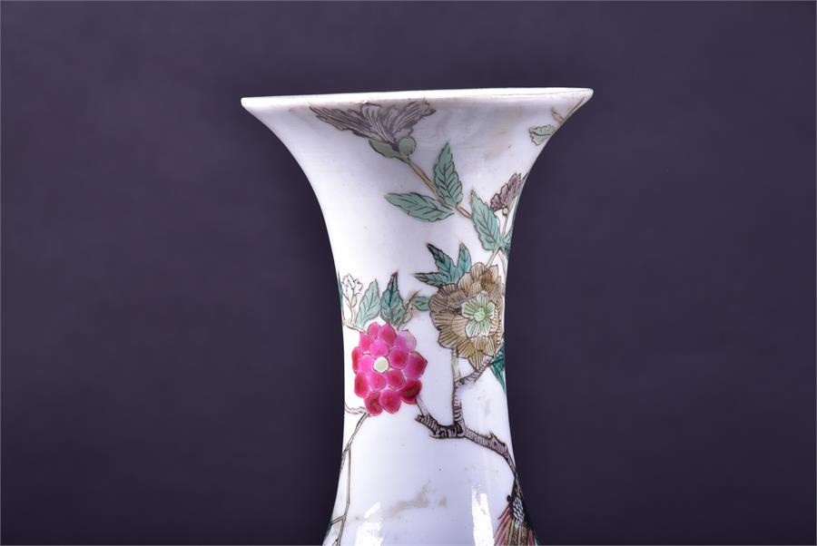 A pair of 19th century Chinese porcelain vases the ovoid shaped bodies decorated with enamelled - Image 7 of 21