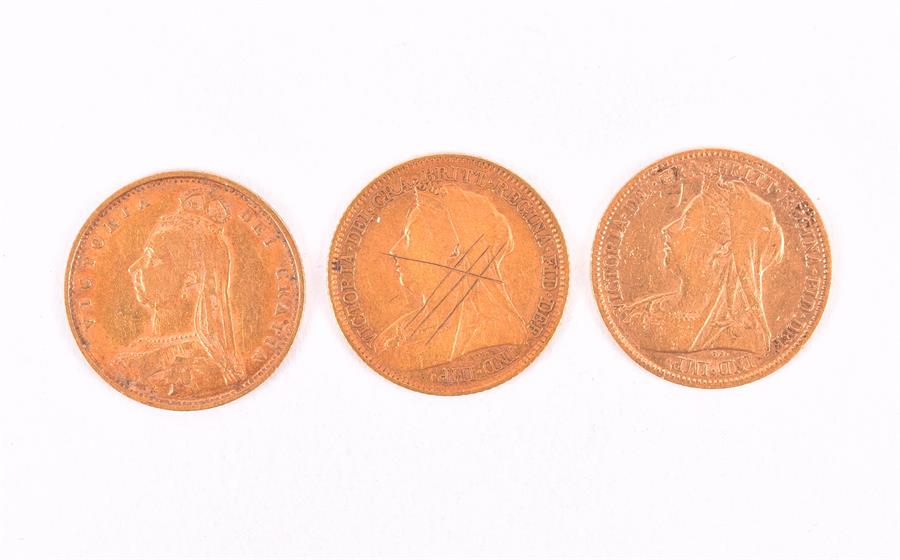 MIXED COINS, GREAT BRITAIN. Victoria, Half Sovereigns, 1892, 1897 S, 1900 P (3 coins)