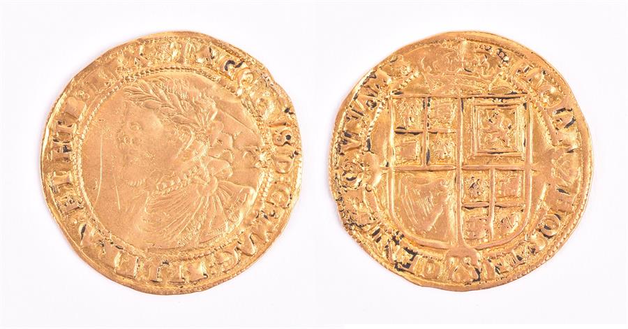 JAMES I, 1603-25. LAUREL Third coinage, 1619-25, mm. thistle. Obv: Laureate bust left. Rev: