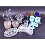 A quantity of assorted glassware including lead cut crystal, four hop glasses, gilded finger