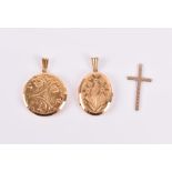 Two 9ct yellow gold locket pendants by George Jensen with engraved decoration, together with a 9ct