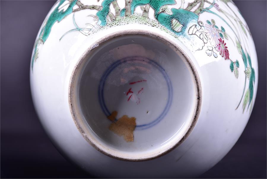 A pair of 19th century Chinese porcelain vases the ovoid shaped bodies decorated with enamelled - Image 12 of 21