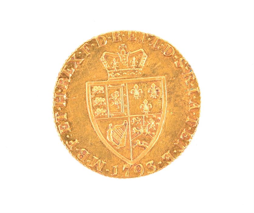 GEORGE III, 1760-1820. GUINEA, 1793 Obv: Laureate bust right. Rev: Crowned 'spade'-shaped shield. - Image 3 of 6