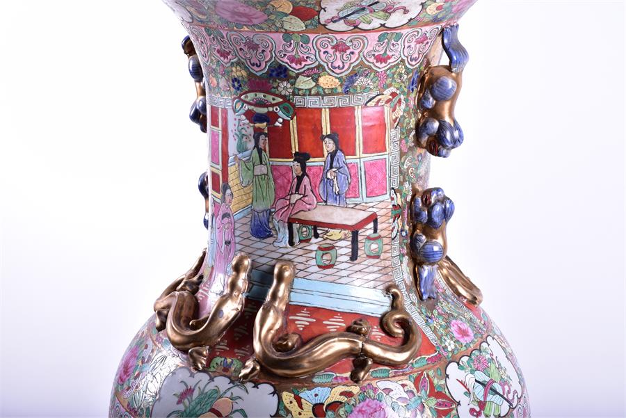 A very large floor standing 20th century Chinese porcelain famille rose vase decorated with hand - Image 5 of 10